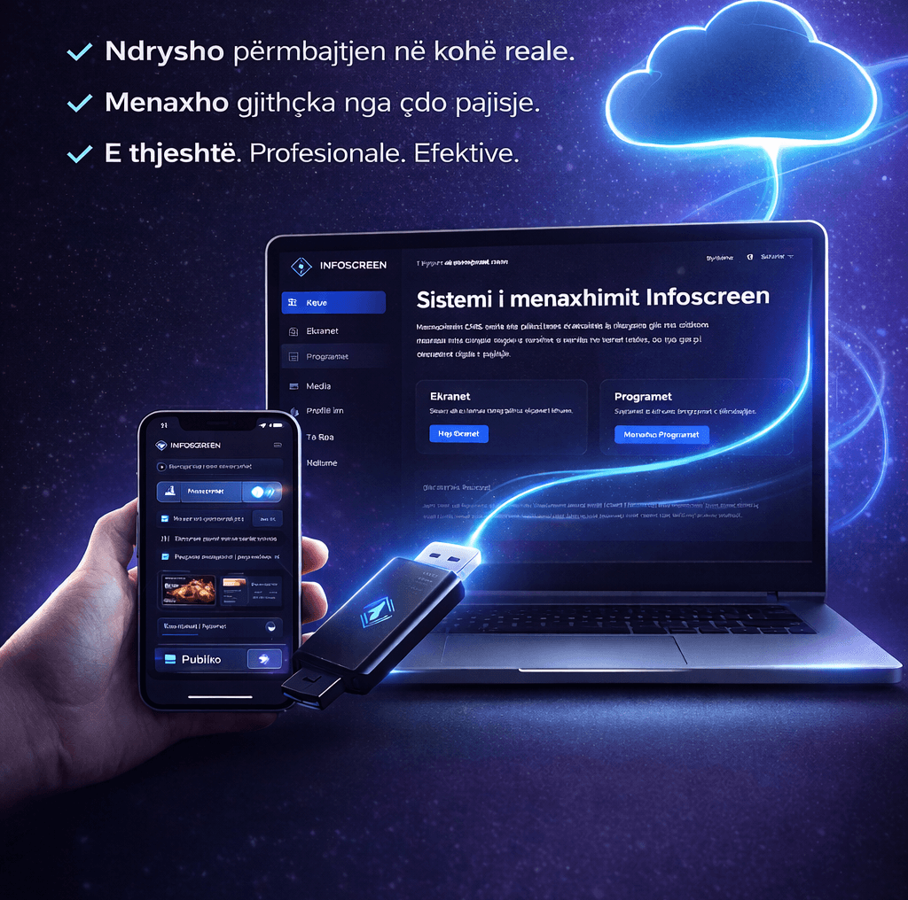 Pamje e aksesit cloud në Infoscreen CMS